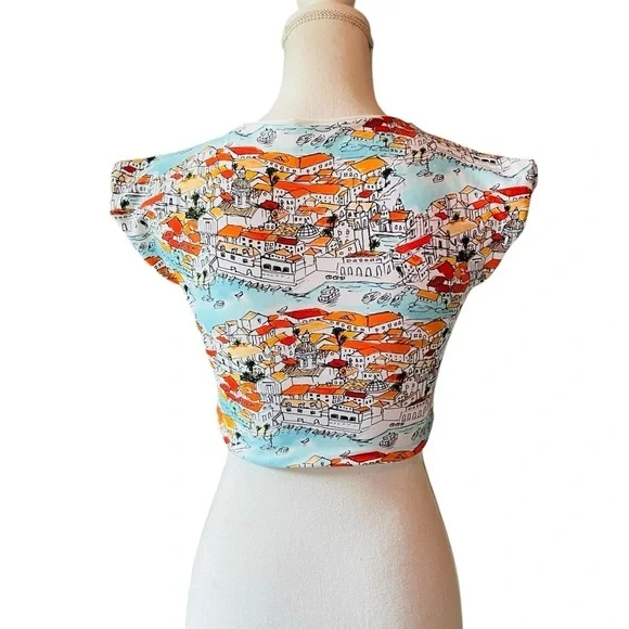 ESTIVO Colorful Printed Women's Swim Top with front tie Size Small - Picture 3 of 9